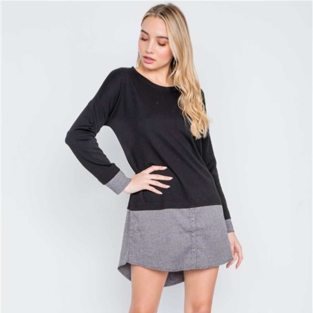 Black Knit Combo Long Sleeve Sweater Dress